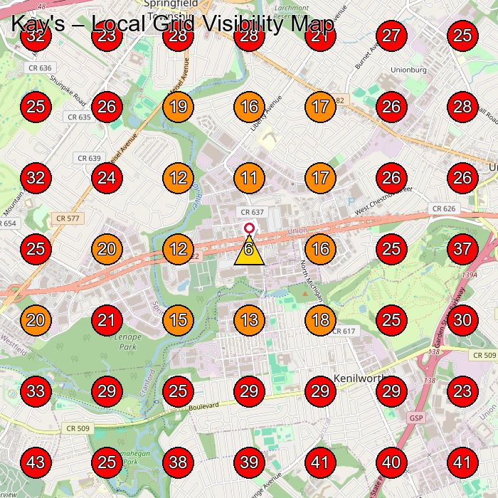 Kay's GeoGrid visibility map for Hvac Contractor in Westfield